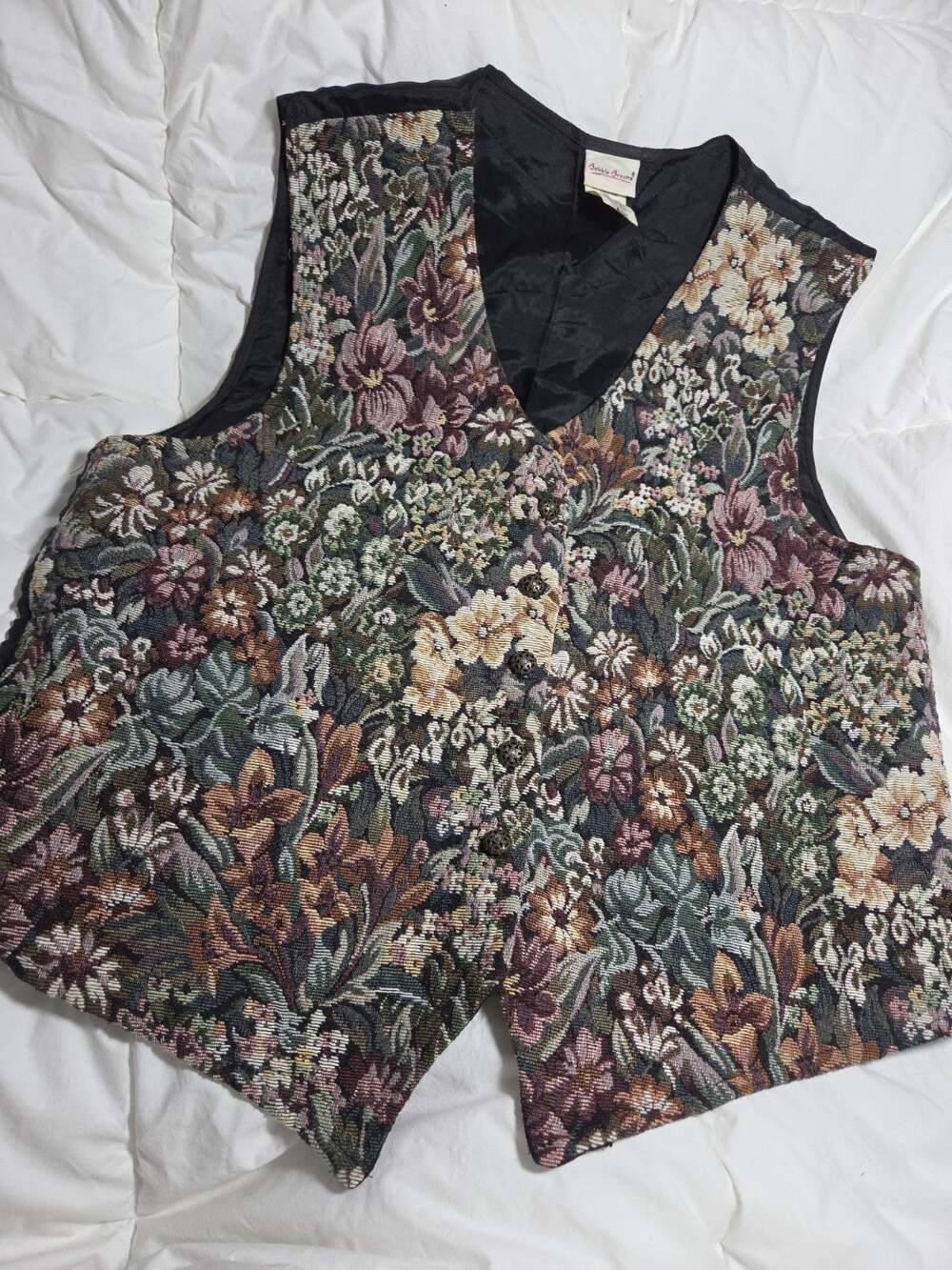 Bobbie Brooks Vtf Floral Tapestry Vest Womens XL Cottage Winter Retro 90's